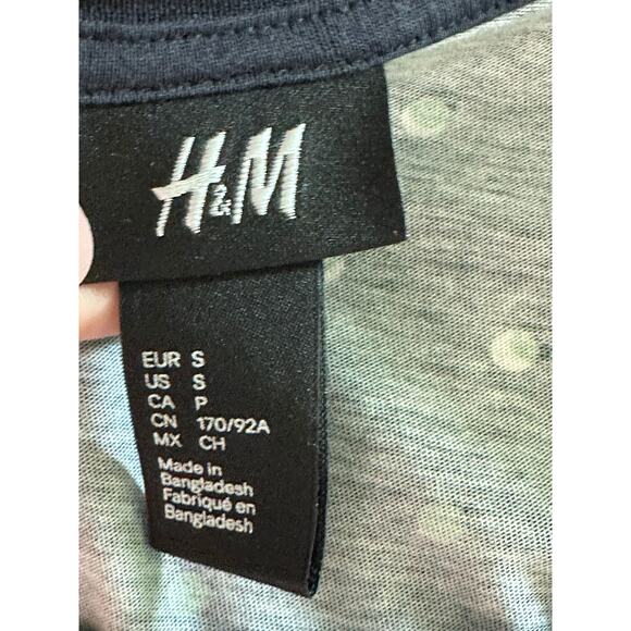 H & M blue green polka dot short sleeves t shirt size Small - Picture 3 of 7